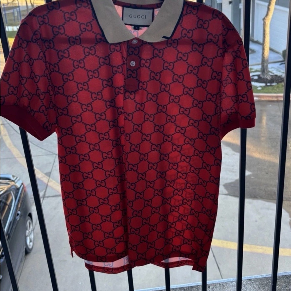 Gucci Red and Beige GG Polo Shirt